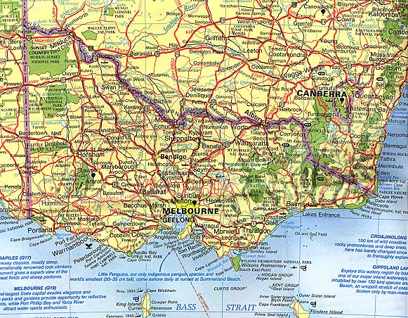 Maps and space photographs of Australia and the Melbourne area