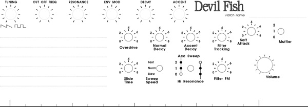 Low-res sample of patch sheet for the Devil Fish modified TB-303