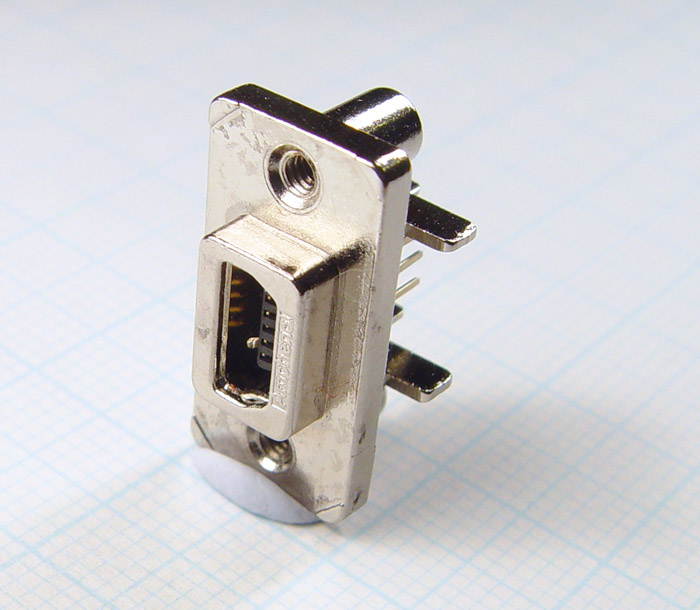 Amphenol mini-B USB connectors for panel mount and through-hole PCB connection