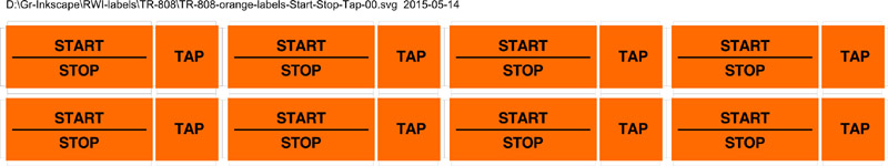 Inkscape design for orange labels for TR-808 Start-Stop and Tap switches
