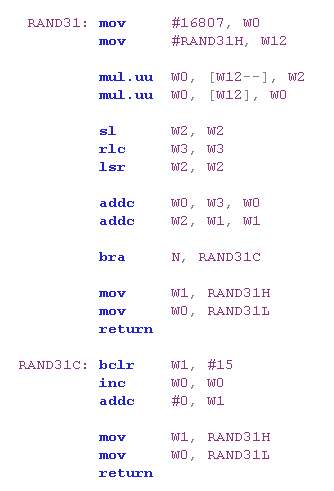 Park-Miller-Carta pseudo-random number generator for dsPIC