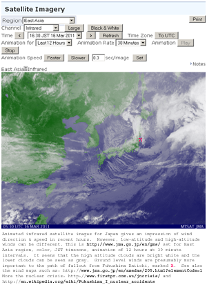 Satellite images of Japan regarding wind direction and nuclear fallout