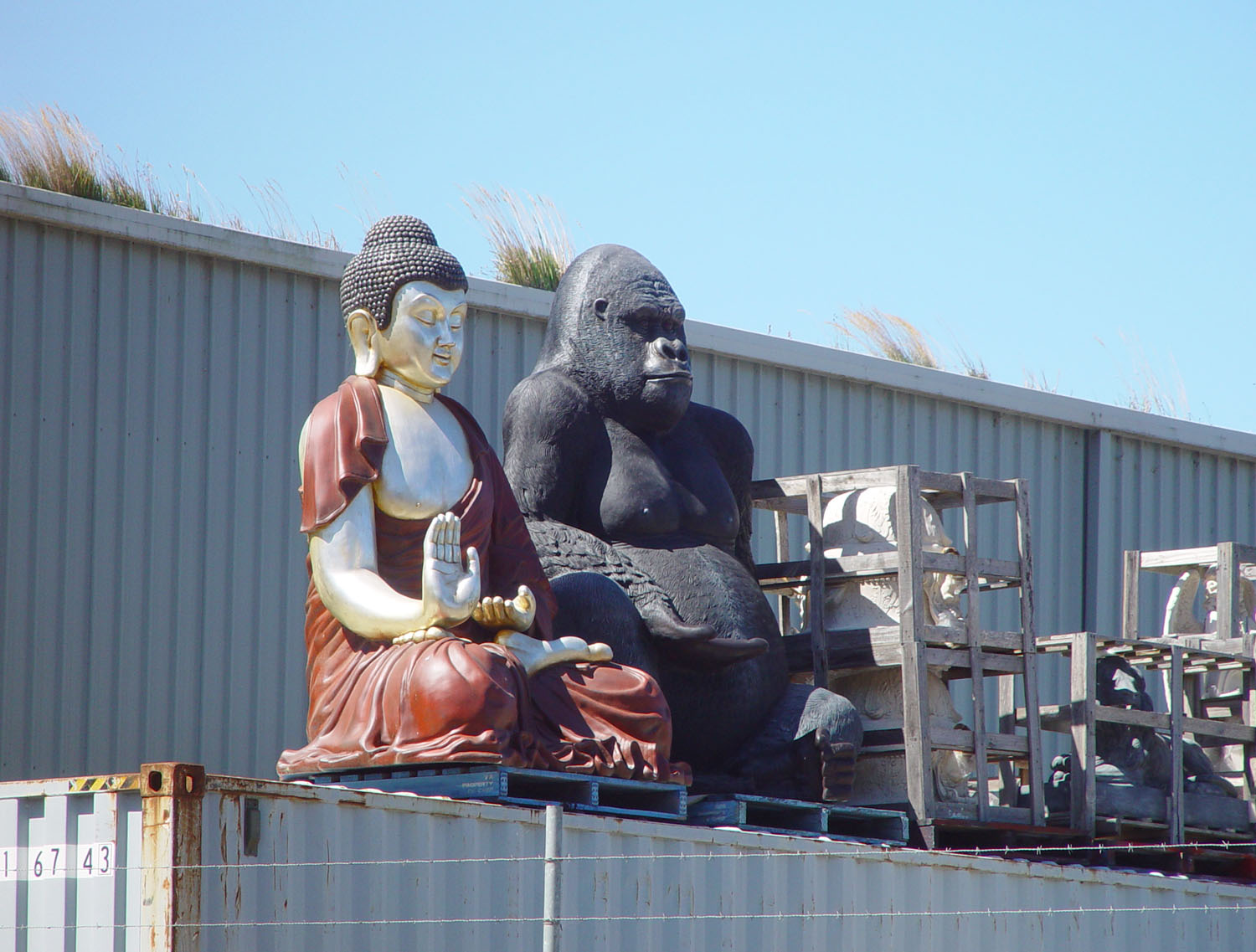 Buddha and Gorilla cast their blessings over the Trentham Railway Station . . . or is the Gorilla hoping for a banana?