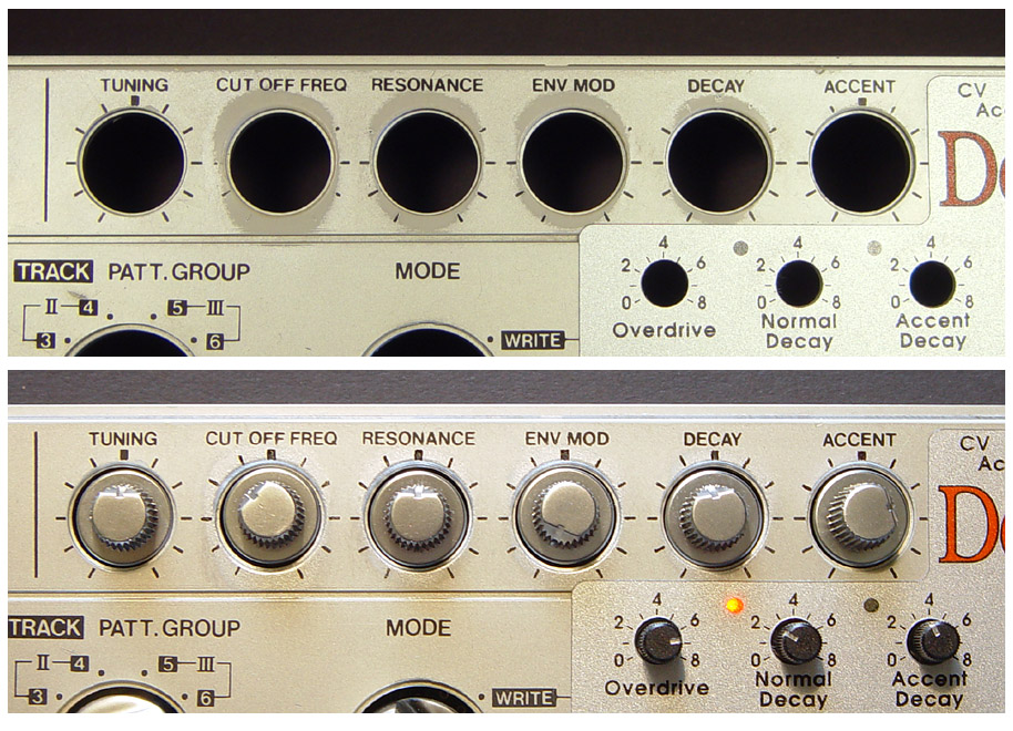 Repairs to worn paint and markings on the case of the TB-303 Devil Fish