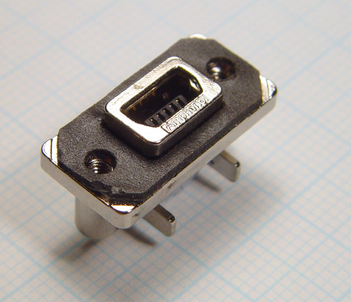 Amphenol mini-B USB connectors for panel mount and through-hole PCB connection