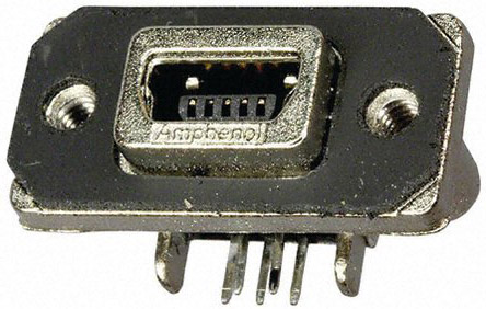 Amphenol mini-B USB connectors for panel mount and through-hole PCB connection