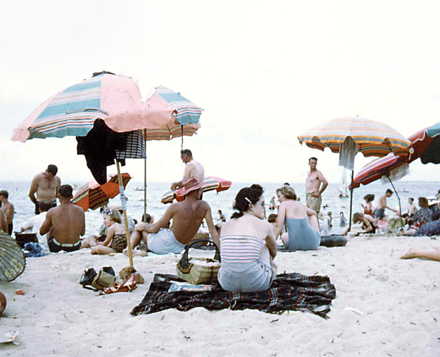 Beach scene, maybe near Chelsea, near Frankston, Victoria Australia ca. 1953